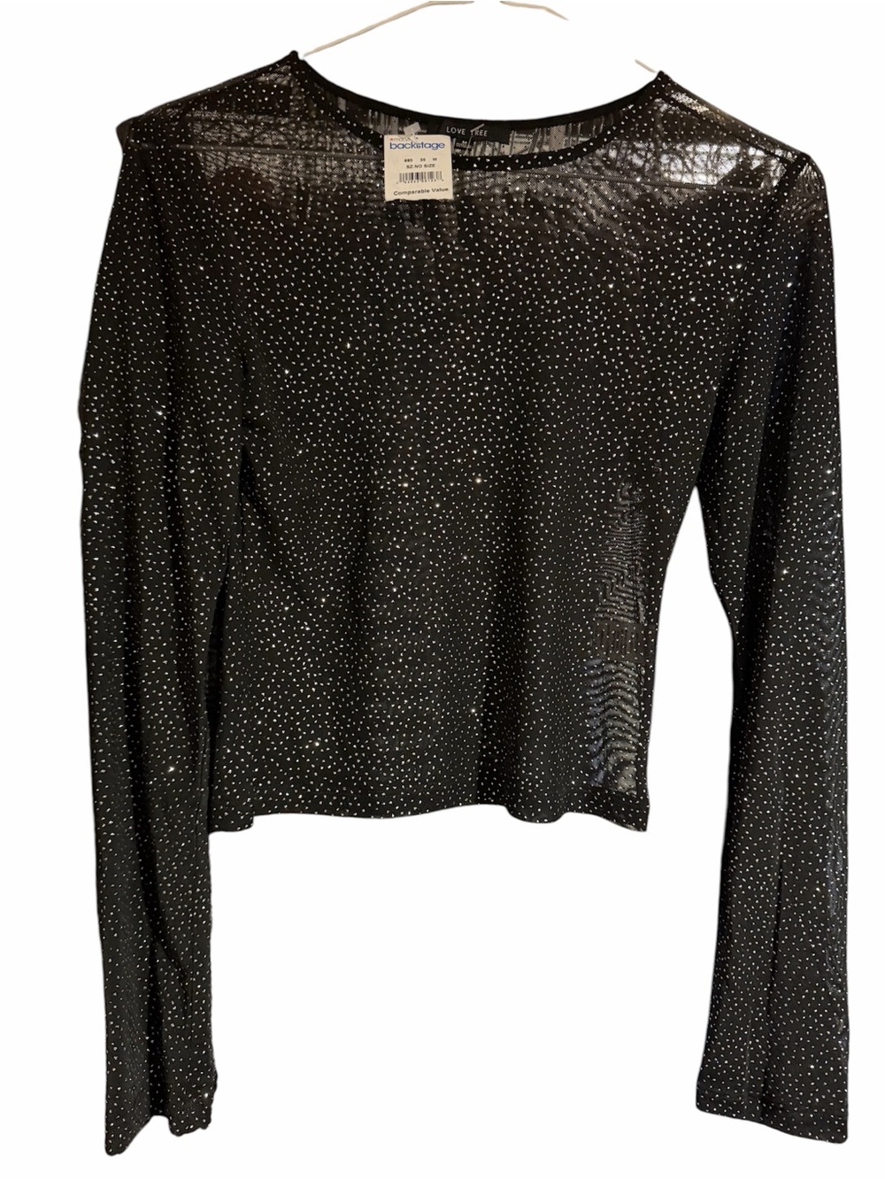Love Tree Black Long-Sleeve Sparkle Crop Top